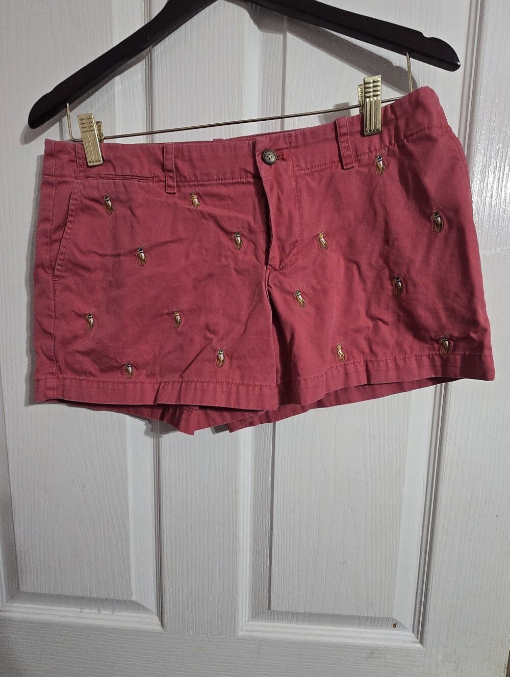Polo Ralph Lauren Women’s Chino Shorts Sz 4 Pink Coral Embroidered Classic Pony